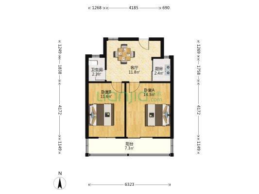 五十中宿舍 2室1厅1卫 55平方