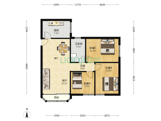 福安花园 3室1厅1卫 83平方