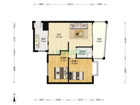 十里江南 2室1厅1卫 85平方