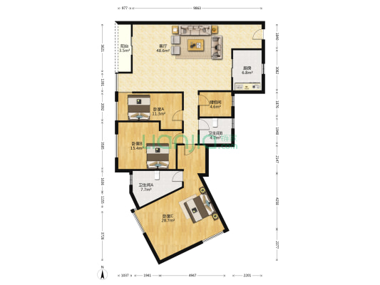 景泰轩 3室1厅2卫 177平方