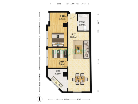 富邦国际 2室1厅1卫 88平方