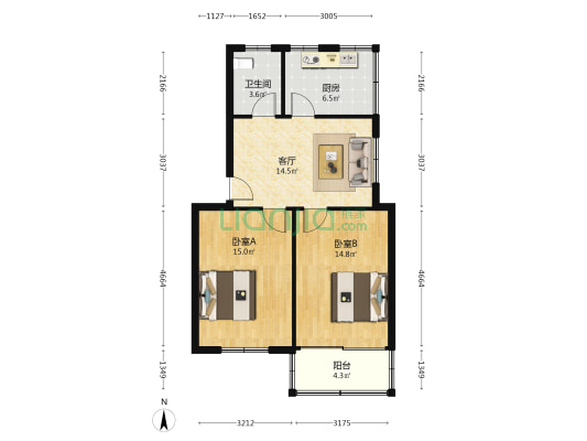 房管局宿舍 2室1厅1卫 69平方