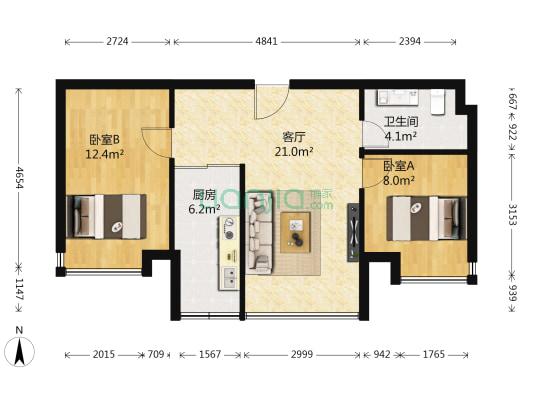 金普广场 2室1厅1卫 65平方