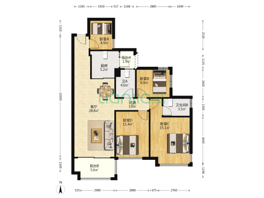 奥园香山美景 4室1厅2卫 100平方