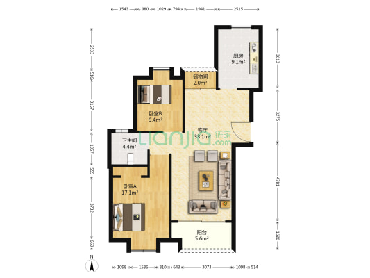 澄堡 2室1厅1卫 102平方