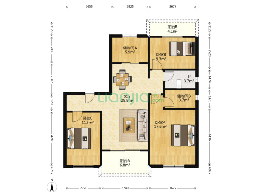 碧桂园天琴湾 3室1厅1卫 117平方