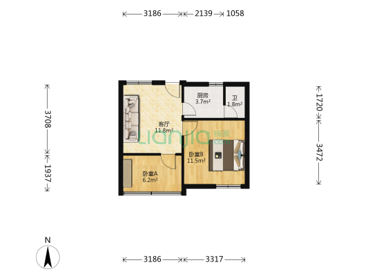 环市东路435号大院 2室1厅1卫 59平方
