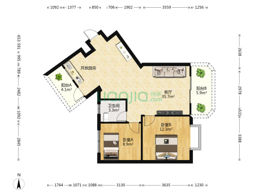 桃园组团 2室1厅1卫 84平方