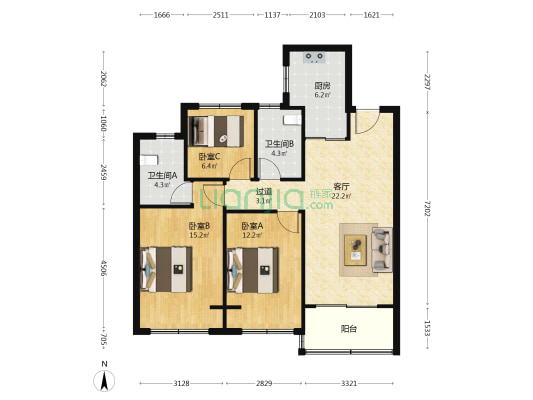 星河平江新著 3室1厅2卫 102平方