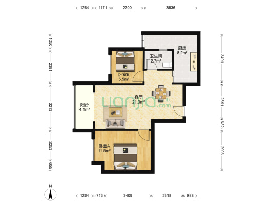 璧河国际 2室1厅1卫 71平方
