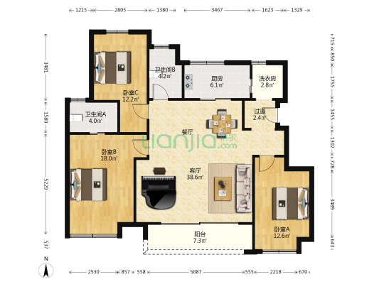 世合万科理想大地启宸 3室1厅2卫 131平方