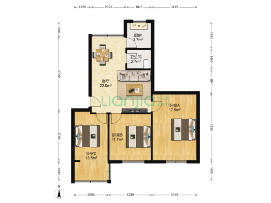 兴贵路24号院 3室1厅1卫 83平方
