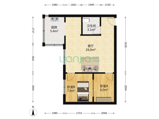 红旗小区（淮河路） 2室1厅1卫 57平方