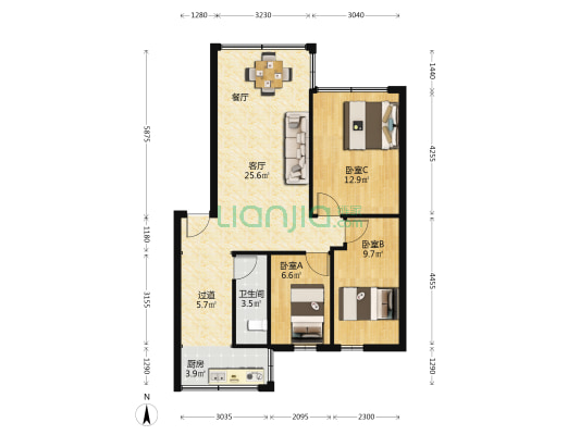 人民东路131号 3室1厅1卫 84平方