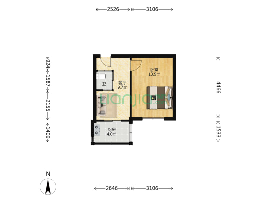 魁星社区 1室1厅1卫 36平方