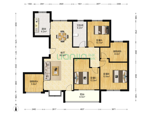 紫金国际 3室1厅1卫 138平方