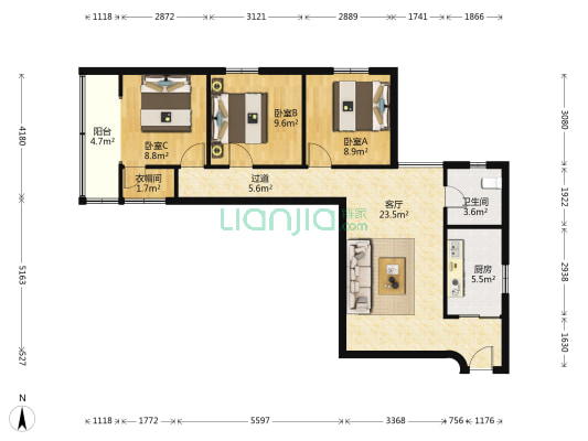 东城新村 3室1厅1卫 97平方