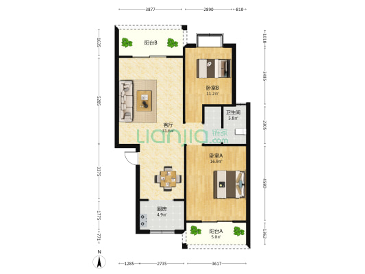 滨湖春天 2室1厅1卫 94平方