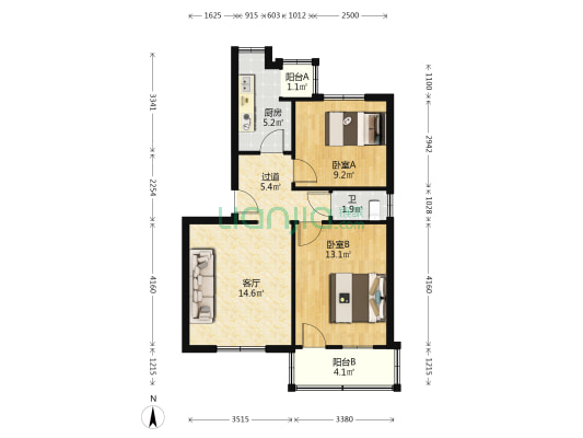 南阳路82号院 2室1厅1卫 67平方