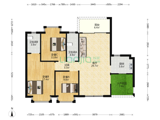 信和花园 3室1厅2卫 113平方