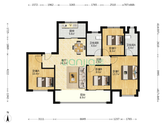 保利首开云禧 4室1厅2卫 127平方