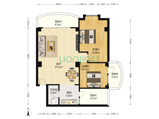 荟景园 2室1厅1卫 97平方