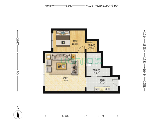 龙创·新世纪 1室1厅1卫 82平方