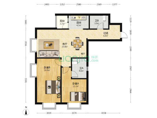 人民路壹号广场 2室1厅2卫 100平方