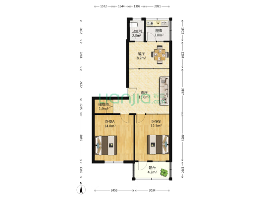 历城区水利局宿舍 2室2厅1卫 76平方