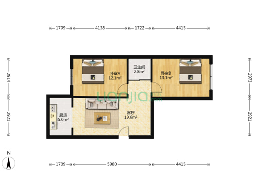 十三局宿舍 2室1厅1卫 67平方