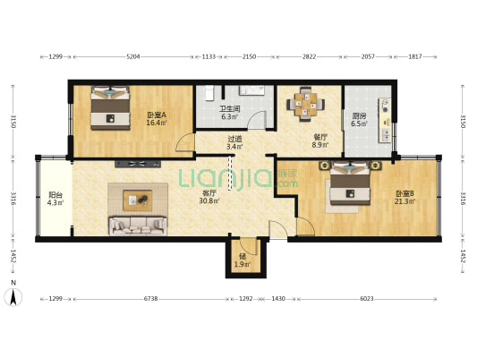 东方小区综合楼 2室2厅1卫 124平方