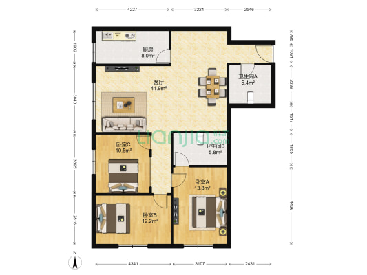 方安苑 3室1厅2卫 130平方