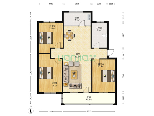 服务公司家属院 3室1厅1卫 140平方