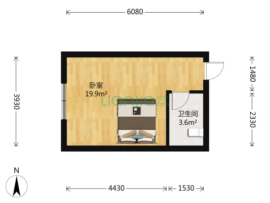 越秀春天 1室0厅1卫 34平方