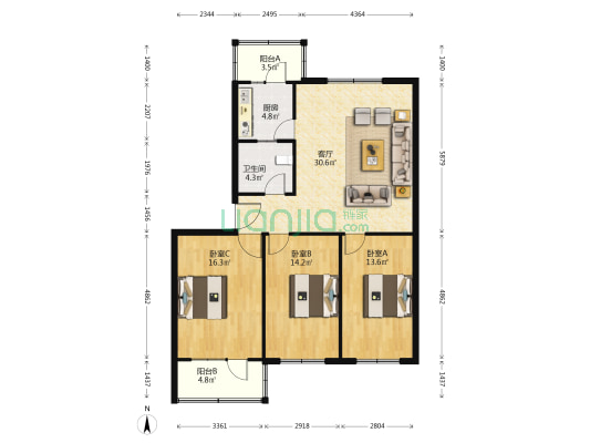 南苑里小区 3室1厅1卫 108平方
