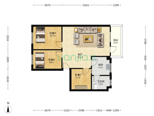 河南岸银岗岭永兴楼小区 3室1厅1卫 84平方