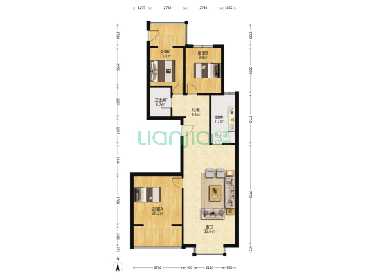 水溪庭院 3室1厅1卫 130平方