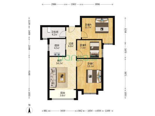金泰经开花城 3室1厅1卫 94平方