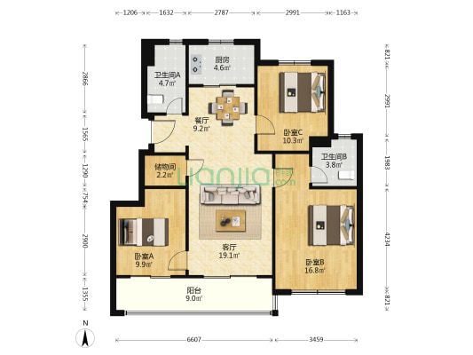 宝能凤林府 3室2厅2卫 105平方