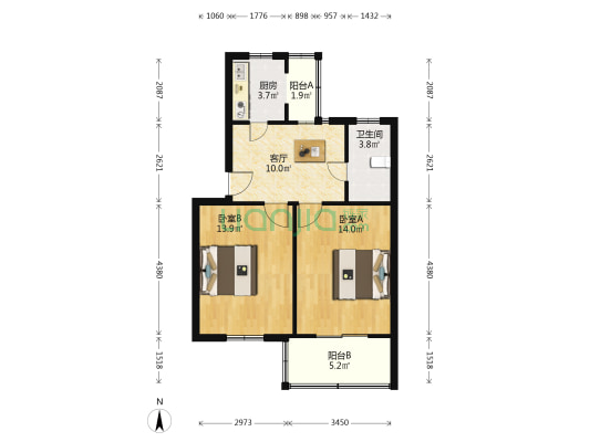 南大街582号 2室1厅1卫 63平方
