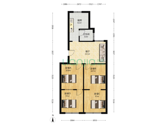 伍家岭电信宿舍 4室1厅1卫 70平方