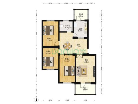 白庙新村 3室2厅1卫 104平方