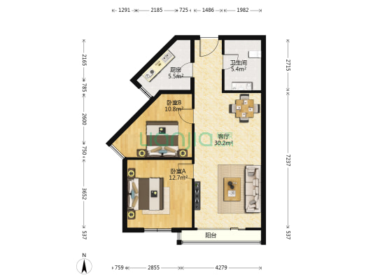 枫竹苑二区 2室1厅1卫 88平方