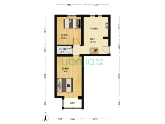 交大东路32号院 2室1厅1卫 58平方