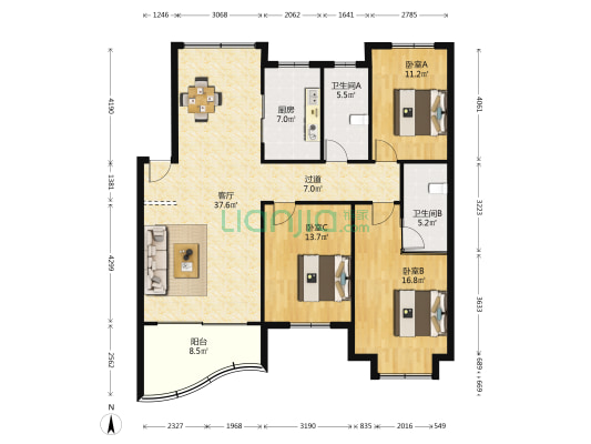 亲和家园 3室1厅2卫 127平方