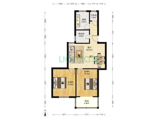 新苑小区一区 2室1厅2卫 80平方