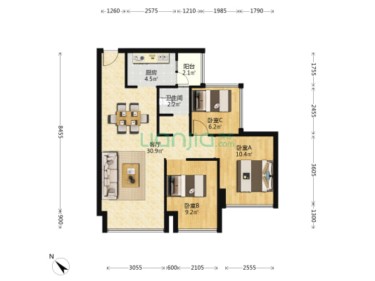铜锣湾FIC 3室1厅1卫 80平方