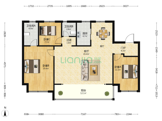 远洋正荣玺樾 3室1厅2卫 128平方
