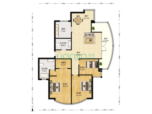 国际花园 3室2厅2卫 155平方