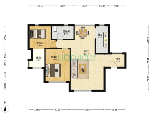 乐活坊 2室1厅1卫 105平方